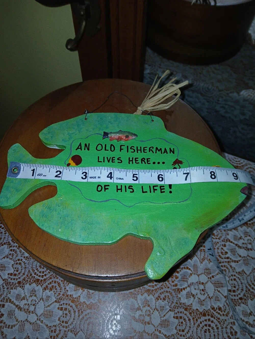 Vintage Wooden Fish Sign Funny Old Fisherman